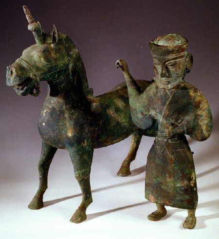 唐青釉馬俑人物俑中国古美術-