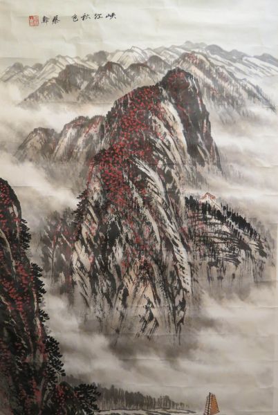 蔡幹《峡江秋色图》，纸本设色，83.5X51厘米。