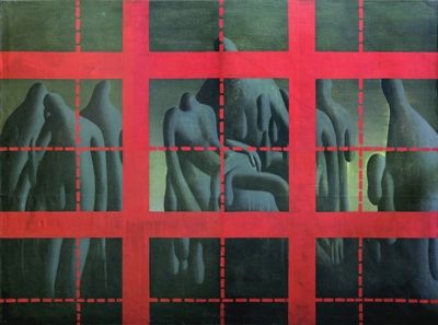 《红色理性——偶像的修正》布面油画1987（局部）今日美术馆供图