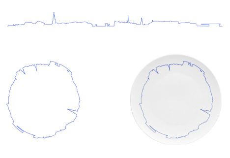 餐具中的城市轮廓