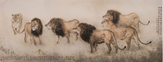 方楚雄威震山河设色纸本镜心143.7×367.4cm