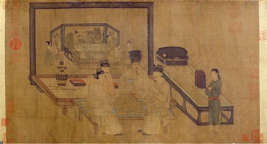 北京故宫博物院藏五代周文矩《重屏会棋图》