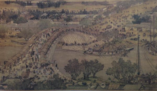 《清明上河图》是宋代张择端的名作，但全世界公私收藏共多达60件摹本及仿本。图为台北故宫收藏的清代陈枚等绘制的作品。
