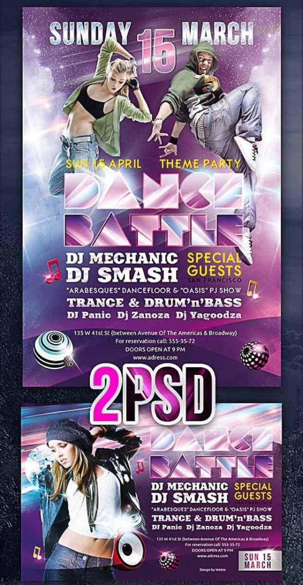 DanceBattle<br/><br/>http://www.behance.net/gallery/Dance-Battle-Party-Flyer-PSD-Template/3557987