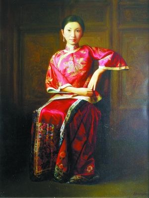 赖东民作品《晓红》100cm×80cm布面油画2011年