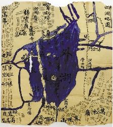 浙江现保存完好清代西湖手绘地图用石青绘水域