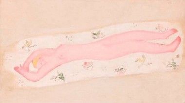 常玉作品《碎花毯上的粉红裸女》