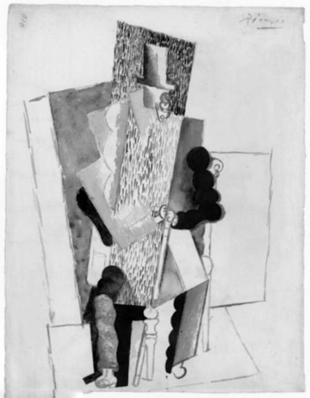 毕加索和他的画作《戴折叠礼帽的男人》