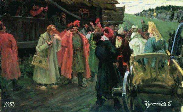 БорисКустодиев俄罗斯后印象派油画。表情好萌的两位牧师，风趣明快的后印象派。