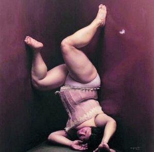 “70后”艺术家王晓勃油画作品《颠倒的女人》。