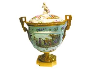 法国十九世纪彩绘嵌铜陶罐