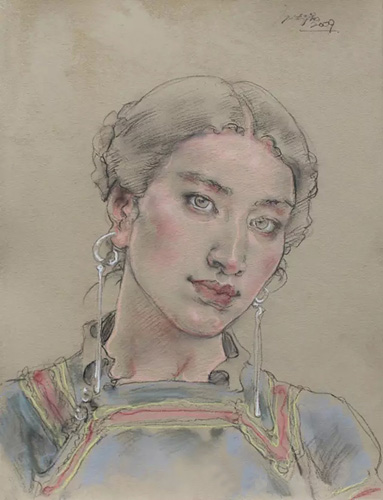 庞茂琨 《彝女》 39.5x55cm 色粉 2009