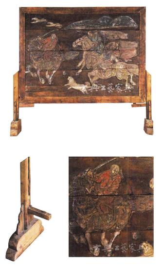 图1 辽代 彩绘木雕马球屏风（含局部）