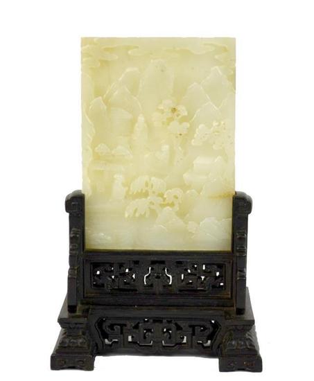 Chinese Carved Rectangular Jade Plaque & Stand

　　起拍价格：$7，500