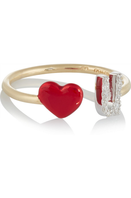 ALISON LOU Love U 14K 黄金、钻石、搪瓷戒指 $1,905