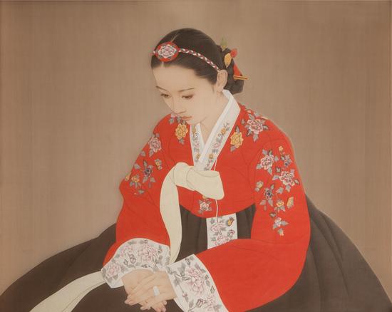 傅宝民《春香》82×102cm  绢本 天然矿物色