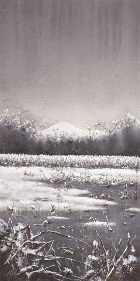 陆春涛，荷塘系列之冬雪，138×69cm，纸本水墨，2015