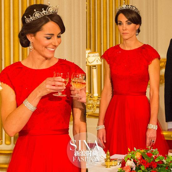 凯特身穿“中国红”礼服裙出席国宴