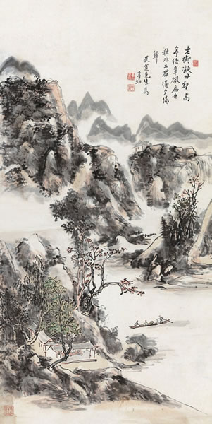 黄宾虹 高亭积翠图 立轴 设色纸本 98 × 49 cm RMB: 2,600,000-3,600,000  