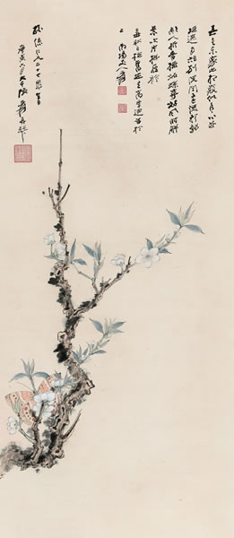 张大千 桃花蛱蝶 镜心 设色纸本 己丑（1949年）作 92 × 40 cm RMB: 1,200,000-2,200,000  