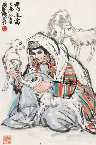 黄胄 育羔图 镜心 设色纸本 己未（1979年）作 68 × 45 cm RMB: 380,000-580,000 