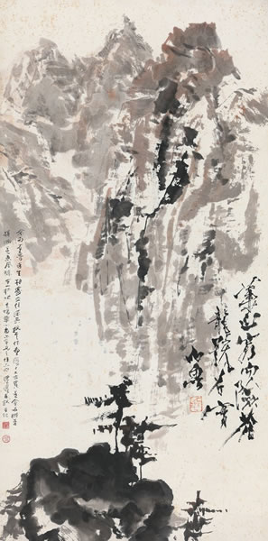 石鲁 华山苍龙岭 立轴 设色纸本 136.5 × 67 cm RMB: 2,300,000-3,500,000 