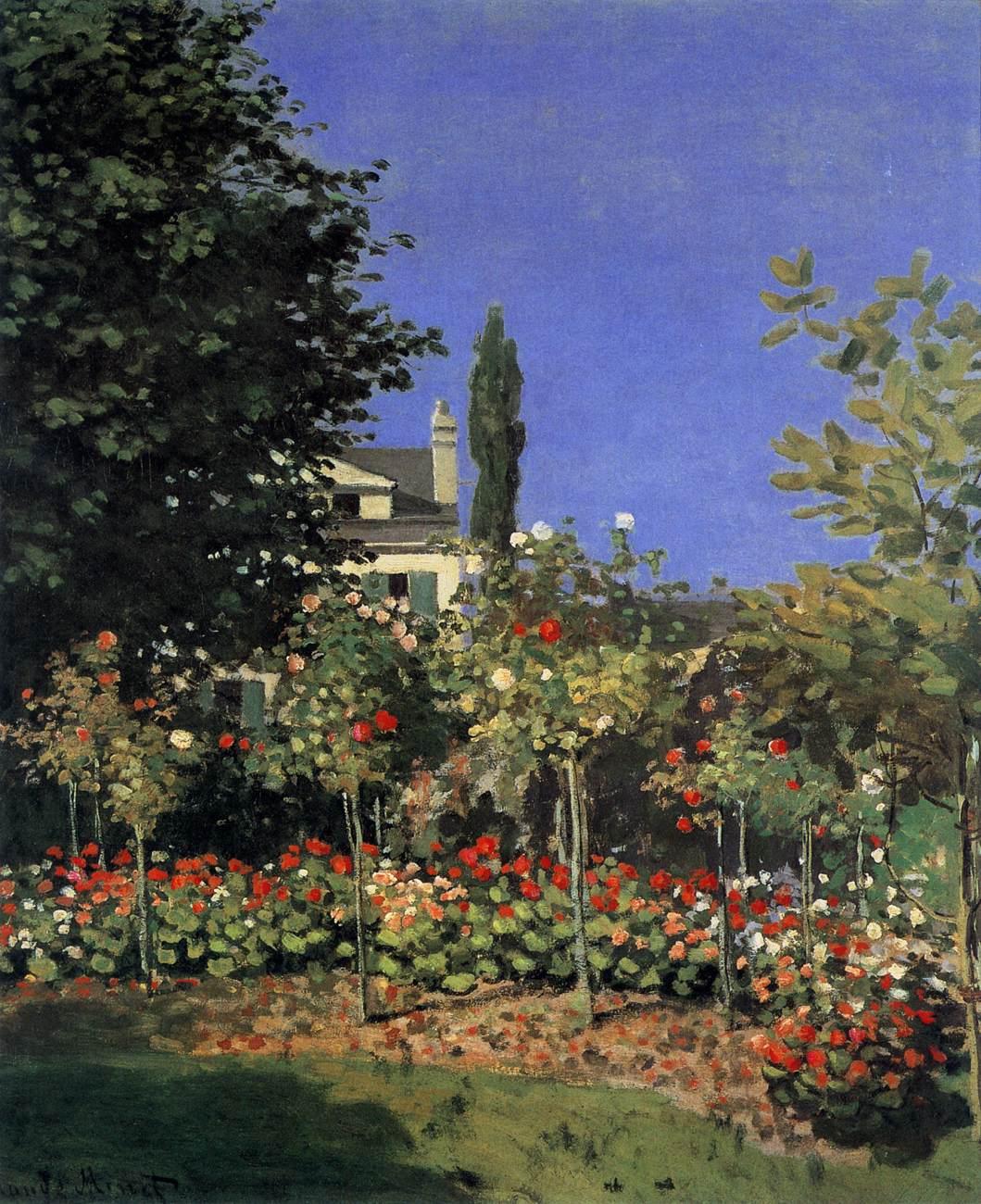 印象派画家莫奈花园题材的油画作品高清大图《酒店花园》