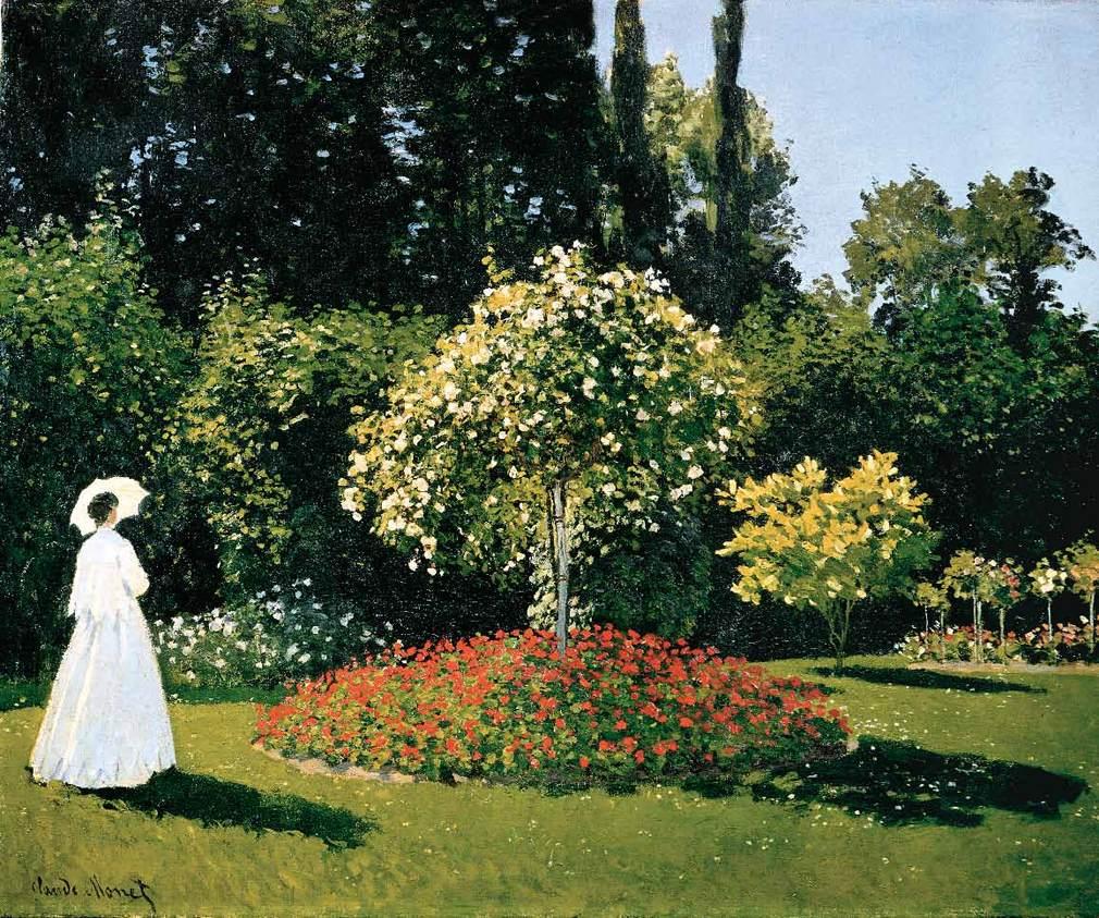 印象派画家莫奈花园题材的油画作品高清大图《花园里的女人》