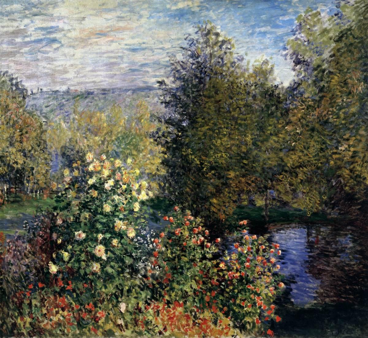 印象派画家莫奈花园题材的油画作品高清大图《蒙特热龙的花园》