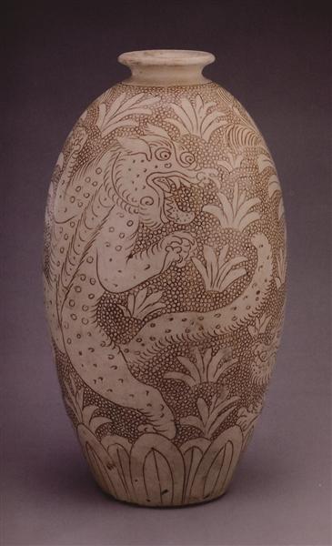 图1,北宋珍珠地划花虎纹梅瓶，高31.9厘米，故宫博物院收藏