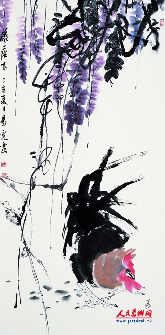 王易霓、国画《藤荫下》138cm×68cm（如果只上一幅作品请选用《事事清白》）.jpg