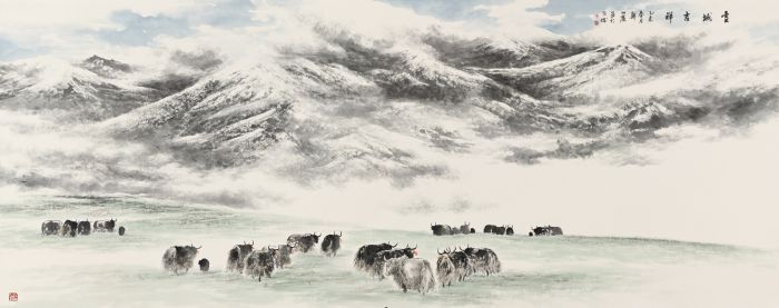 14.郑山麓《雪域吉祥》367×144cm 2015年 设色纸本