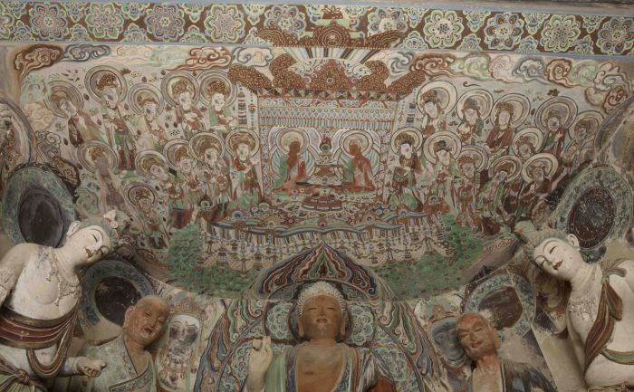 释迦多宝说法图 莫高窟第45窟 西壁龛顶 Image of preaching Buddha dharma by Sakya Niche roof of west wall in Cave 45 at Mogao Grottoes