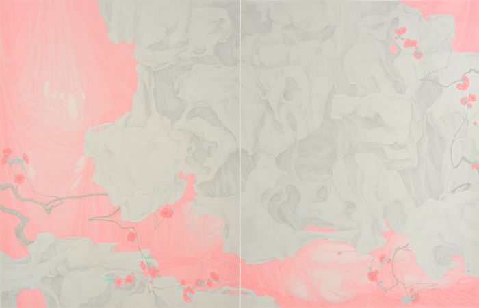 张见ZHANG Jian  《山桃红》Red Mountain Peach  117x182cm  绢本设色Ink and Color on Silk  2015_副本