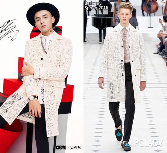 吴亦凡穿Burberry2016春夏长款镂空外衣拍摄时尚大片