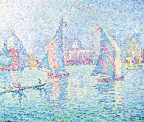 保罗·席涅克（Paul Signac）《朱代卡运河：薄雾中的帆船》