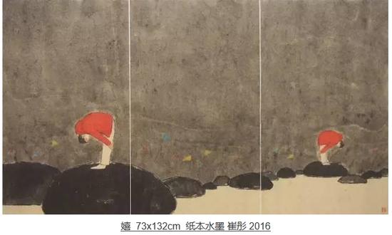 嬉  73x132cm  纸本水墨 崔彤 2016