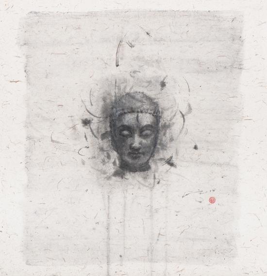 The-Head-of-Buddha，Zhao-Lu,62×60cm,Ink-on-paper，2015佛首，赵露，纸本水墨