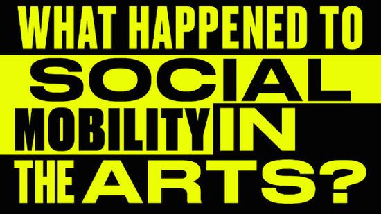 由Create与英国几所高校合作进行的"Panic! What Happened to Social Mobility in the Arts?"调查研究的条幅。参与的学校有：伦敦大学金匠学院（Goldsmith College），伦敦大学 （University of London） ，谢菲尔德大学（University of Sheffield）以及伦敦政治经济学院（London School of Economics）。