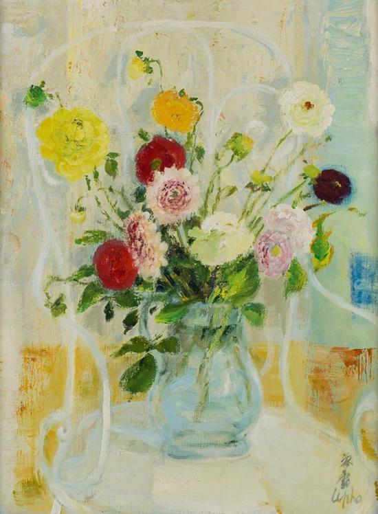Lot66：LE PHO（越南籍画家，1907-2001）  　　椅子上的花束，油画，尺寸 64 x 49 cm