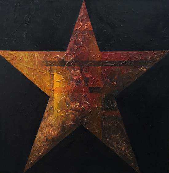 王烁 《Biblestar NO.6》 90X90 cm 2015年， 布面综合材料