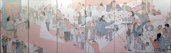 刘彬《同喜•2008年8月8日》纸本设色  230cmx576cm  2008