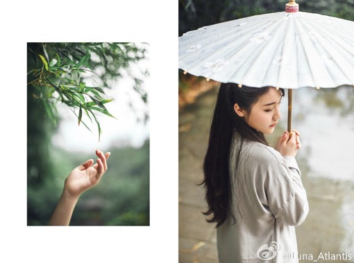 古典中国风的唯美典雅女生雨天摄影图片