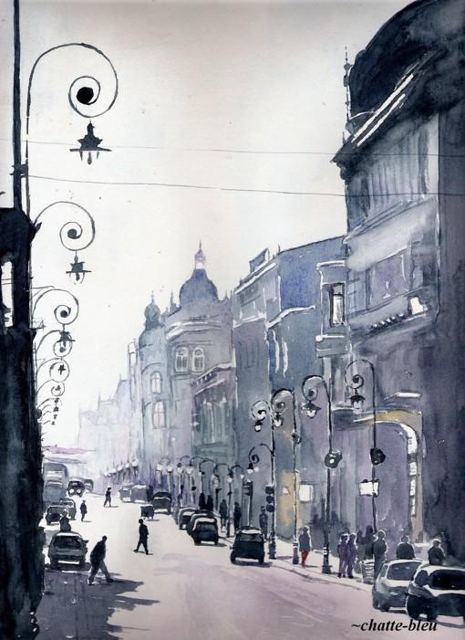 插画师chatte bleu的城市街景水彩画绘画作品欣赏(组图)