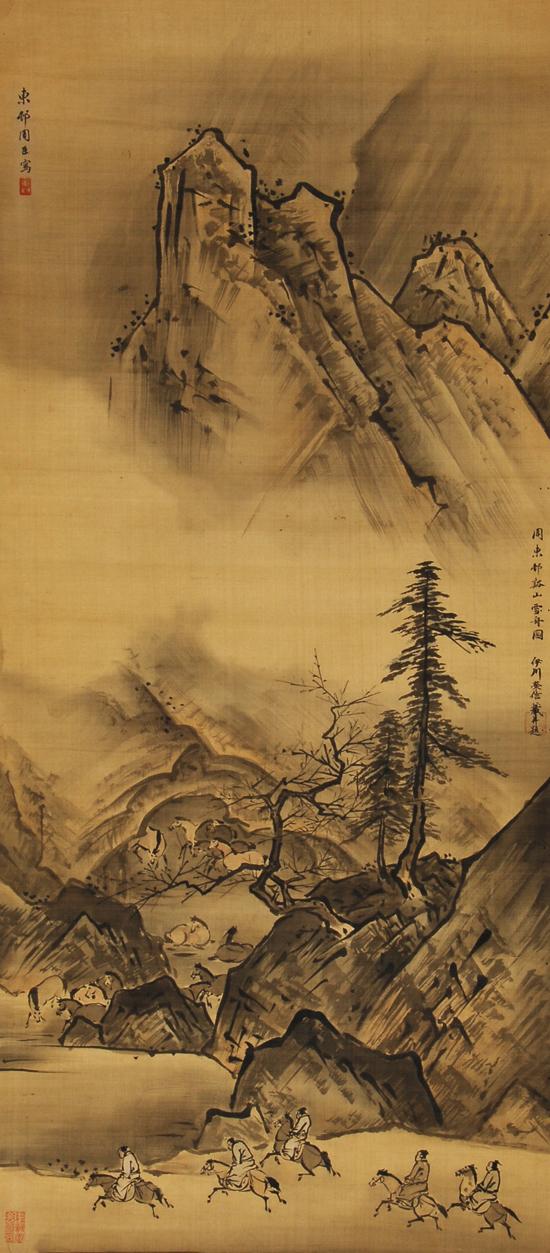 周臣 溪山牧马图 124X55cm 绢本立轴