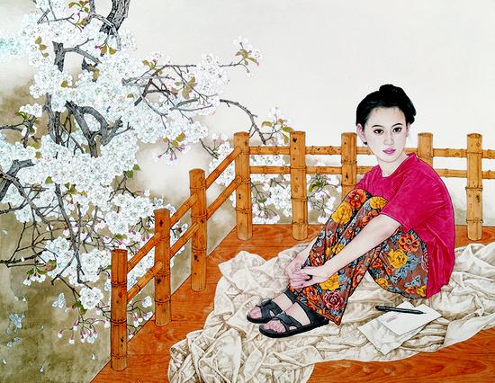 《清风薄雾绕梨花》 70×90cm