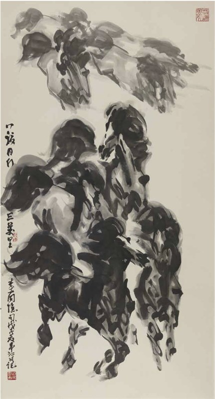 八骏群奔图 2008年 178.5x96cm 纸本水墨