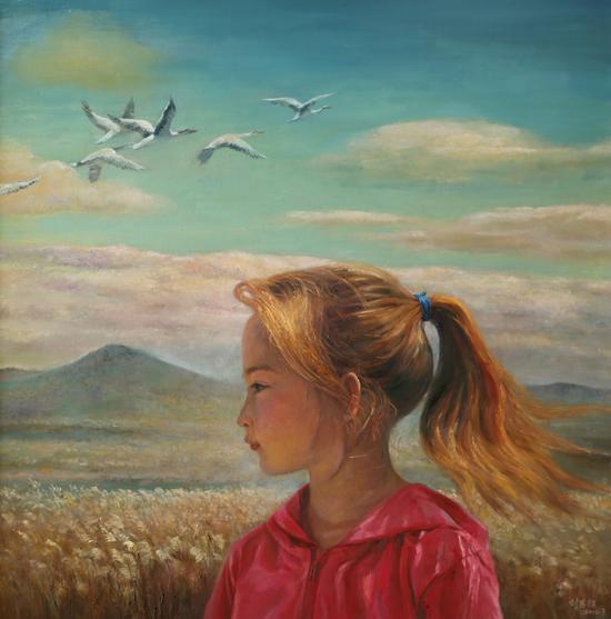 刘英超 小姑娘 100X100cm 布面油画