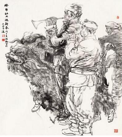 灯节社火迎新春 中国画 185cm×145cm