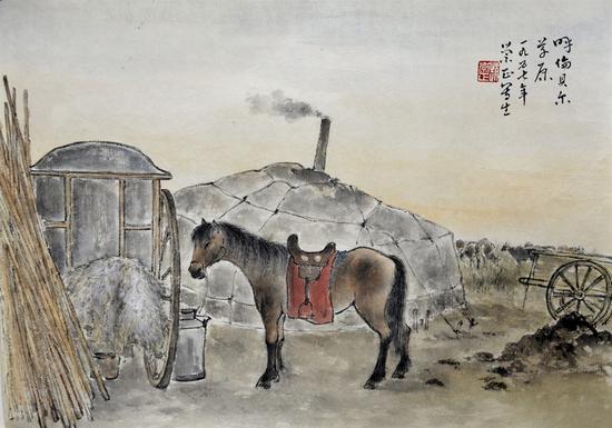   呼伦贝尔草原   1957年  32cm×44cm   赵莹女士捐赠